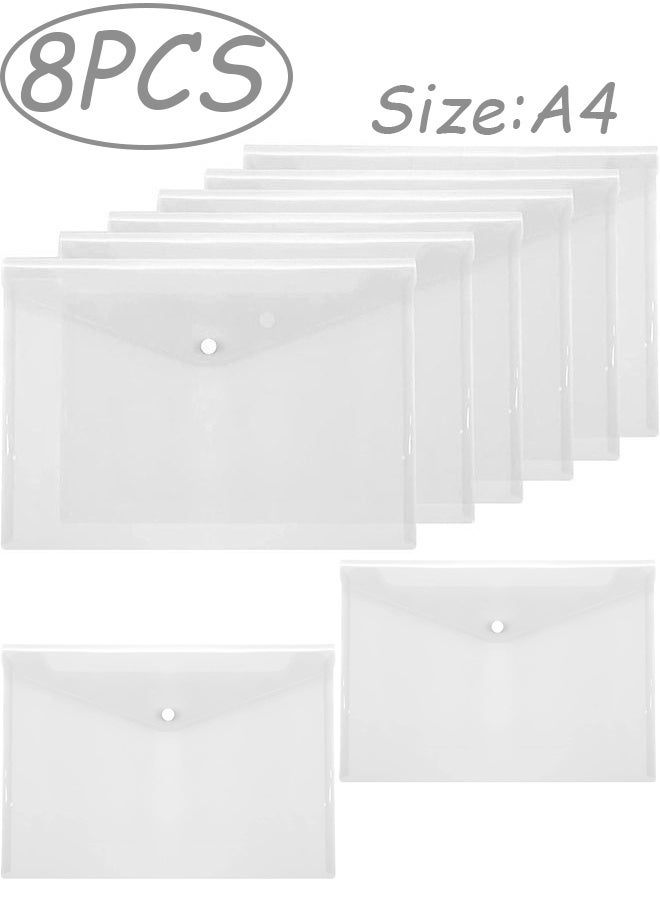 8 Packs Thickened Tear Resistant Transparent A4 Plastic Poly Envelopes Waterproof Clear File Bags Secure Seal Document Organizers for School Office Home Stationery Tools Storage - Image 1